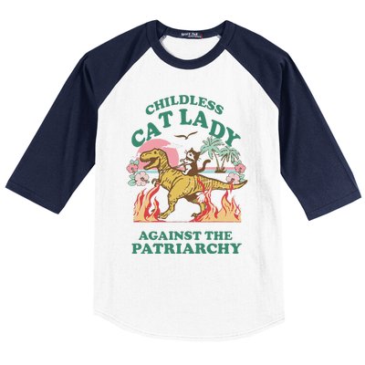 Childless Cat Lady Against The Patriarchy Cat Riding Dino Gift Baseball Sleeve Shirt