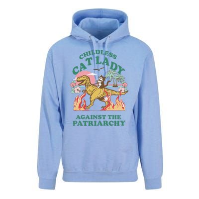 Childless Cat Lady Against The Patriarchy Cat Riding Dino Gift Unisex Surf Hoodie