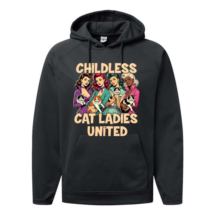 Childless Cat Lady For Cat Mom Women Cat Ladies Performance Fleece Hoodie