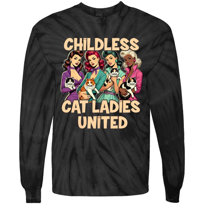 Childless Cat Lady For Cat Mom Women Cat Ladies Tie-Dye Long Sleeve Shirt