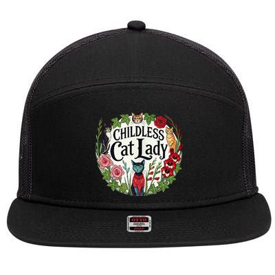 Childless Cat Ladies Against Fascism 7 Panel Mesh Trucker Snapback Hat