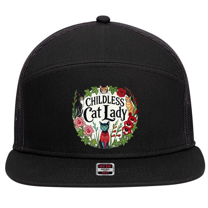 Childless Cat Ladies Against Fascism 7 Panel Mesh Trucker Snapback Hat