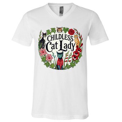 Childless Cat Ladies Against Fascism V-Neck T-Shirt