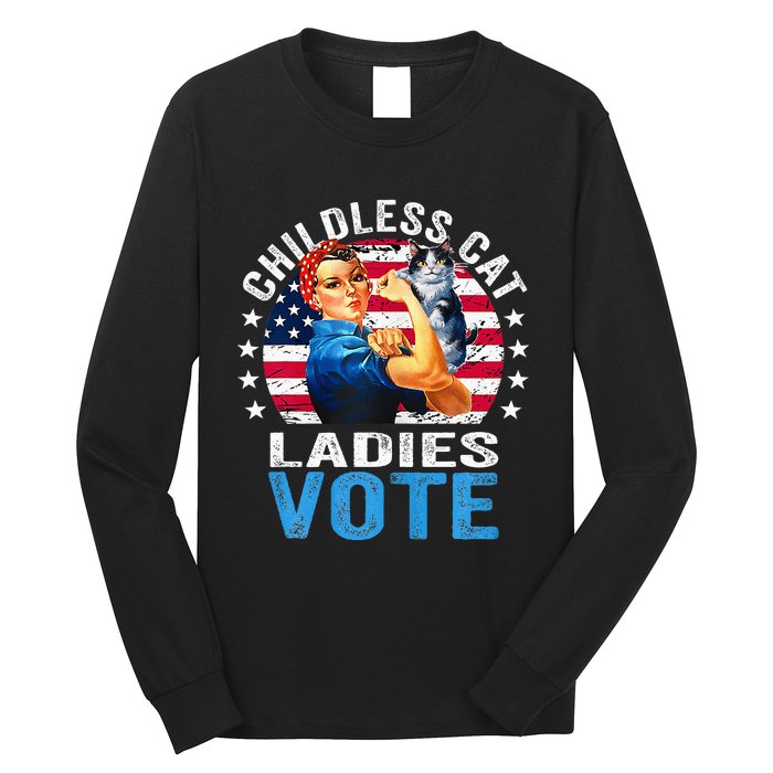 Childless Cat Ladies Vote Funny Vintage Rosie The Riveter Long Sleeve Shirt