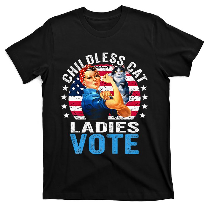 Childless Cat Ladies Vote Funny Vintage Rosie The Riveter T-Shirt