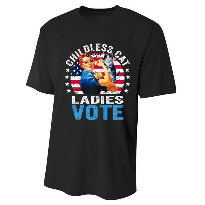 Childless Cat Ladies Vote Funny Vintage Rosie The Riveter Performance Sprint T-Shirt