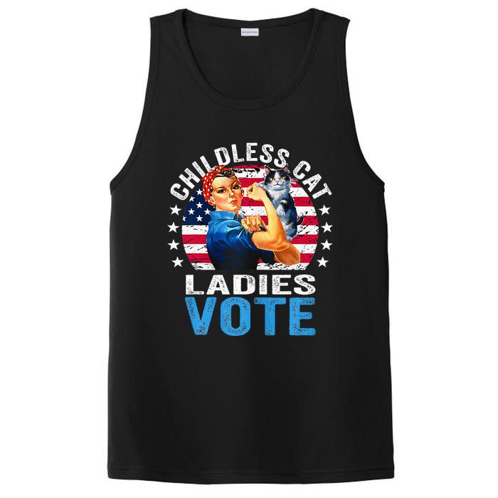 Childless Cat Ladies Vote Funny Vintage Rosie The Riveter PosiCharge Competitor Tank