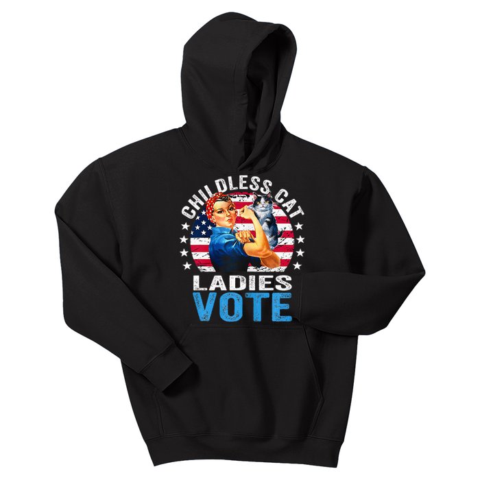 Childless Cat Ladies Vote Funny Vintage Rosie The Riveter Kids Hoodie