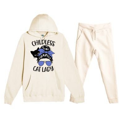 Childless Cat Lady Messy Bun Cat Mom Premium Hooded Sweatsuit Set