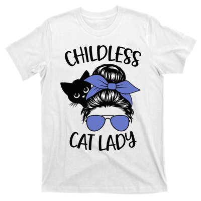 Childless Cat Lady Messy Bun Cat Mom T-Shirt