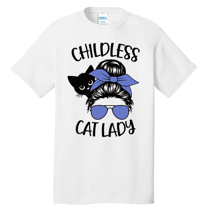 Childless Cat Lady Messy Bun Cat Mom Tall T-Shirt