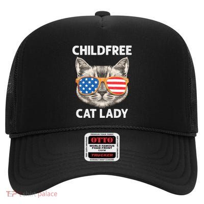 Childfree Cat Lady For Cat Mom Women Cat Lady High Crown Mesh Back Trucker Hat
