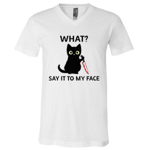 Childless Cat Ladies Funny Cat What Say It To My Face Raglan Baseball V-Neck T-Shirt