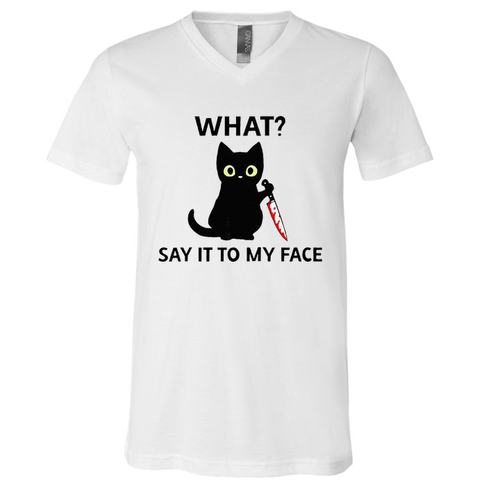 Childless Cat Ladies Funny Cat What Say It To My Face Raglan Baseball V-Neck T-Shirt