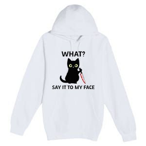 Childless Cat Ladies Funny Cat What Say It To My Face Raglan Baseball Premium Pullover Hoodie