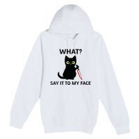 Childless Cat Ladies Funny Cat What Say It To My Face Raglan Baseball Premium Pullover Hoodie