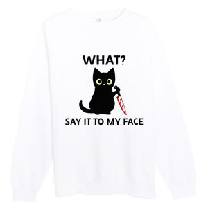 Childless Cat Ladies Funny Cat What Say It To My Face Raglan Baseball Premium Crewneck Sweatshirt