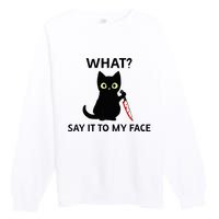 Childless Cat Ladies Funny Cat What Say It To My Face Raglan Baseball Premium Crewneck Sweatshirt