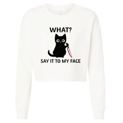 Childless Cat Ladies Funny Cat What Say It To My Face Raglan Baseball Cropped Pullover Crew