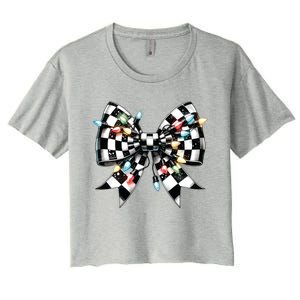 Coquette Christmas Lights Bow Women's Crop Top Tee