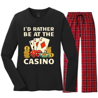 Cool Casino Lover Art Casino Gambling Gambler Women's Long Sleeve Flannel Pajama Set 