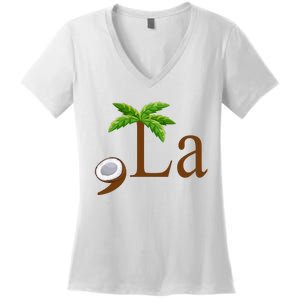 Coconut Comma + La Kamala Harris 2024 President Election Women's V-Neck T-Shirt