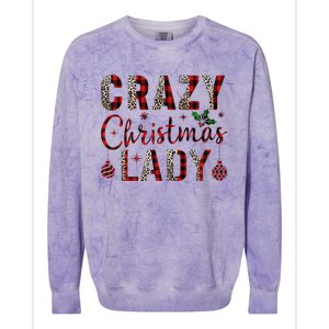 Crazy Christmas Lady Leopard Buffalo Plaid Red Funny Xmas Colorblast Crewneck Sweatshirt