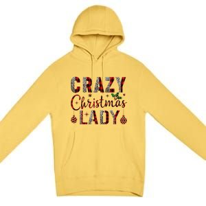 Crazy Christmas Lady Leopard Buffalo Plaid Red Funny Xmas Premium Pullover Hoodie