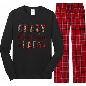 Crazy Christmas Lady Leopard Buffalo Plaid Red Funny Xmas Long Sleeve Pajama Set