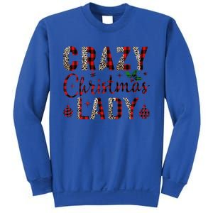 Crazy Christmas Lady Leopard Buffalo Plaid Red Funny Xmas Sweatshirt