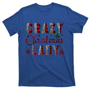 Crazy Christmas Lady Leopard Buffalo Plaid Red Funny Xmas T-Shirt