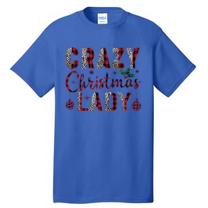 Crazy Christmas Lady Leopard Buffalo Plaid Red Funny Xmas Tall T-Shirt