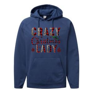 Crazy Christmas Lady Leopard Buffalo Plaid Red Funny Xmas Performance Fleece Hoodie