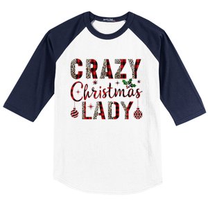 Crazy Christmas Lady Leopard Buffalo Plaid Red Funny Xmas Baseball Sleeve Shirt