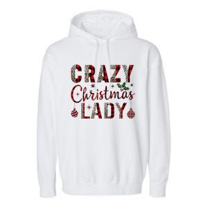 Crazy Christmas Lady Leopard Buffalo Plaid Red Funny Xmas Garment-Dyed Fleece Hoodie