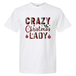 Crazy Christmas Lady Leopard Buffalo Plaid Red Funny Xmas Garment-Dyed Heavyweight T-Shirt