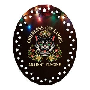 Childless Cat Ladies Against Fascism Gift Ceramic Oval Ornament