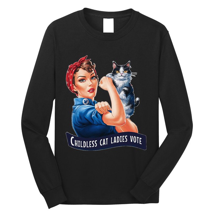 Childless Cat Ladies Vote Rosie The Riveter Gift Long Sleeve Shirt