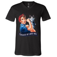 Childless Cat Ladies Vote Rosie The Riveter Gift V-Neck T-Shirt