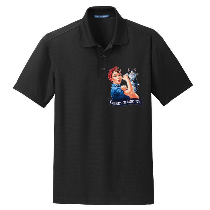 Childless Cat Ladies Vote Rosie The Riveter Gift Dry Zone Grid Polo