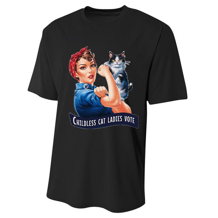 Childless Cat Ladies Vote Rosie The Riveter Gift Performance Sprint T-Shirt