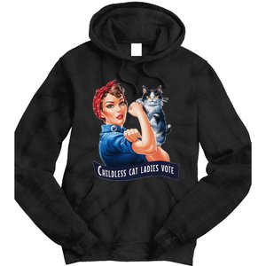 Childless Cat Ladies Vote Rosie The Riveter Gift Tie Dye Hoodie