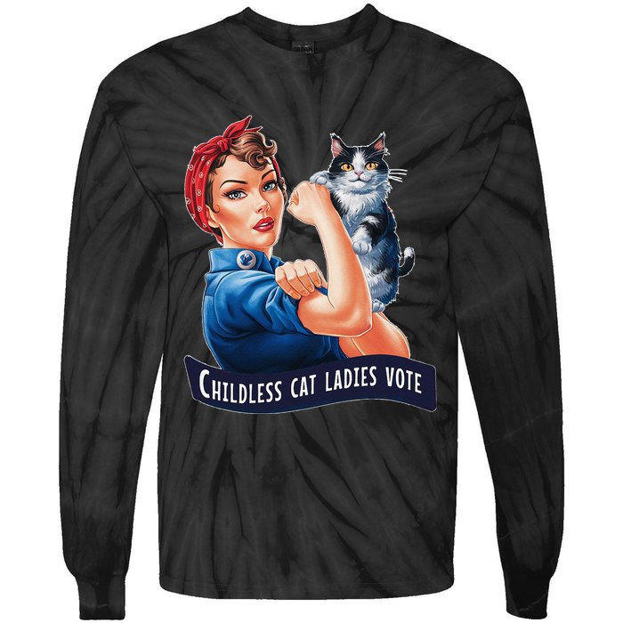 Childless Cat Ladies Vote Rosie The Riveter Gift Tie-Dye Long Sleeve Shirt