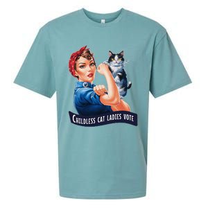 Childless Cat Ladies Vote Rosie The Riveter Gift Sueded Cloud Jersey T-Shirt