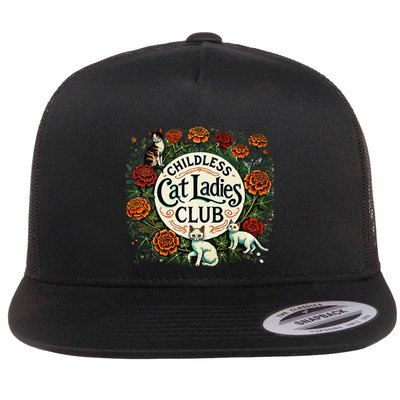 Childless Cat Ladies Club Illustration Flat Bill Trucker Hat
