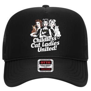 Childless Cat Ladies United Funny Democrat Political High Crown Mesh Back Trucker Hat