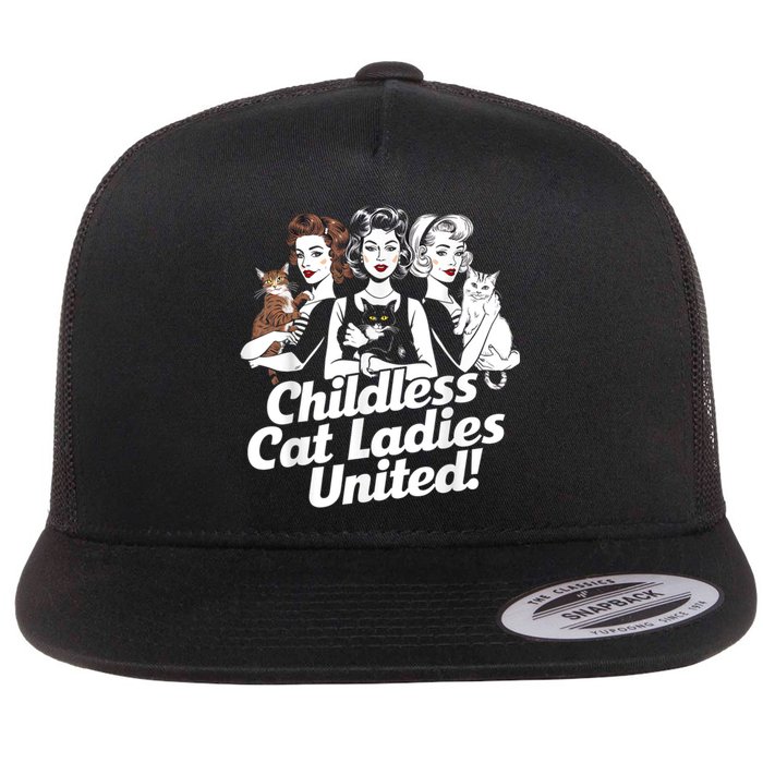 Childless Cat Ladies United Funny Democrat Political Flat Bill Trucker Hat