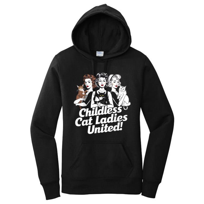 Childless Cat Ladies United Funny Democrat Political Women's Pullover Hoodie