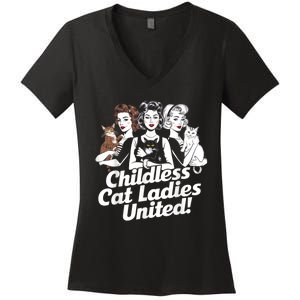 Childless Cat Ladies United Funny Democrat Political Women's V-Neck T-Shirt