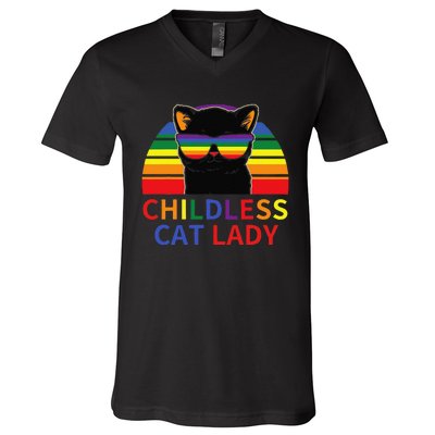 Childless Cat Lady Lgbt Flag Political Voting Election 2024 Gift V-Neck T-Shirt